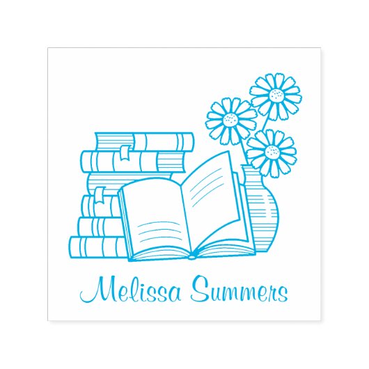 Boek stapel, Open boek, Bloemen - Boekplaat Zelfinktende Stempel (Design)