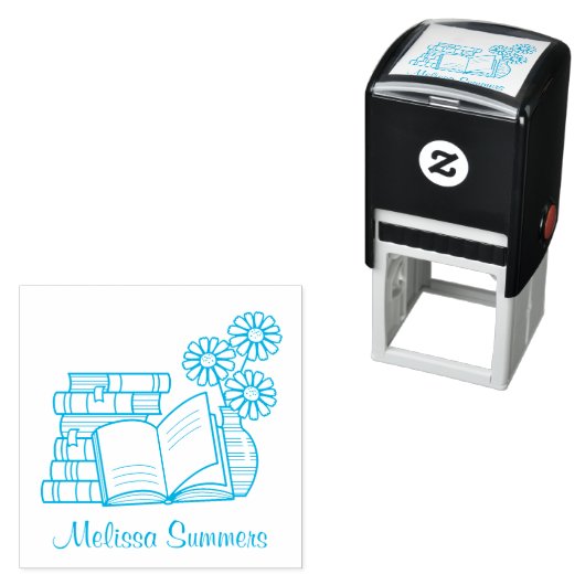 Boek stapel, Open boek, Bloemen - Boekplaat Zelfinktende Stempel (In situ)