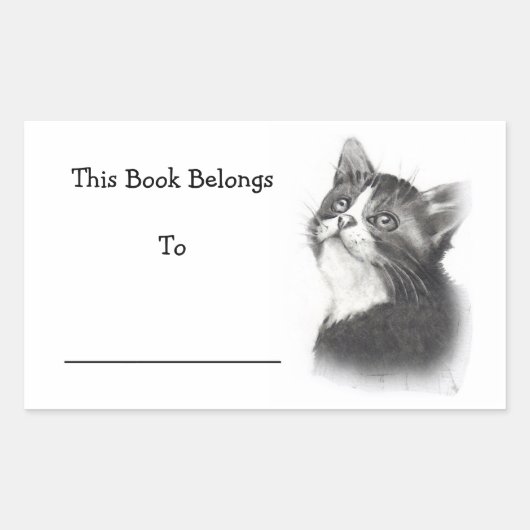 Boek Stickers: Potloodtekening van Kitten Rechthoekige Sticker (Voorkant)