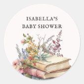 Boek Thema Baby shower Favor Ronde Sticker (Voorkant)