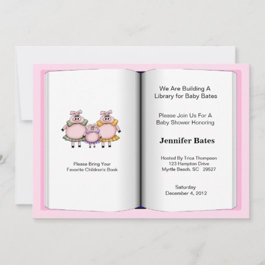 Boek Thema Baby shower Invitation (Meisje) Kaart (Voorkant)