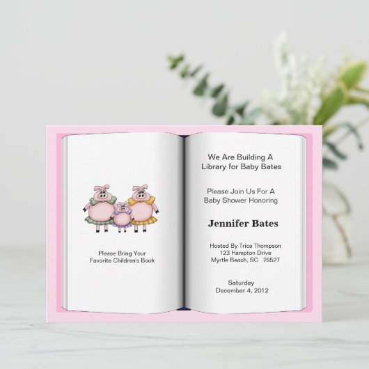 Boek Thema Baby shower Invitation (Meisje) Kaart (Staand voorkant)