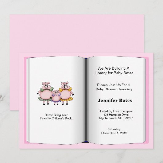Boek Thema Baby shower Invitation (Meisje) Kaart (Voorkant / Achterkant)