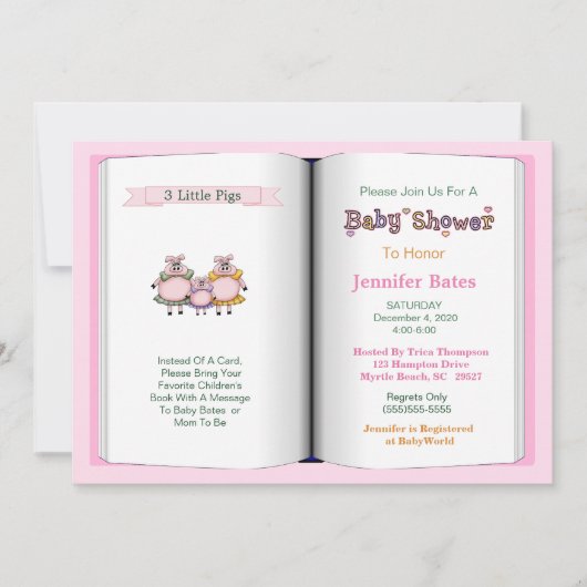 Boek Thema Baby shower Invitation (Meisje) Kaart (Voorkant)
