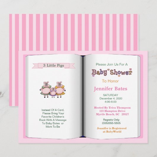 Boek Thema Baby shower Invitation (Meisje) Kaart (Voorkant / Achterkant)