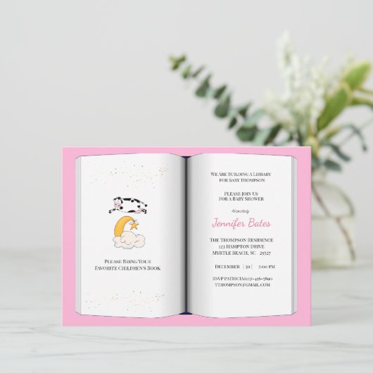 Boek Thema Baby shower Invitation (meisje) Kaart (Staand voorkant)