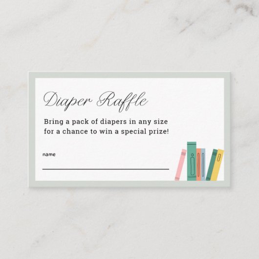 Boek Thema Baby shower Luier Raffle Tickets Informatiekaartje (Voorkant)