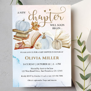 Boek Thema Herfst Blauw pompoen Baby shower Kaart