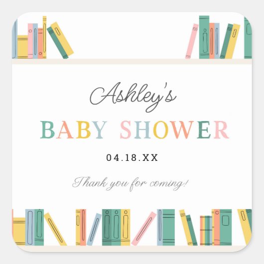 Boek Thema Storybook Baby shower Vierkante Sticker (Voorkant)
