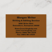 Boek Tunnel Freelance Schrijver, ZSSG Visitekaartje (Achterkant)