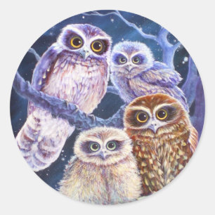 Boek Uil Familie Ronde Sticker