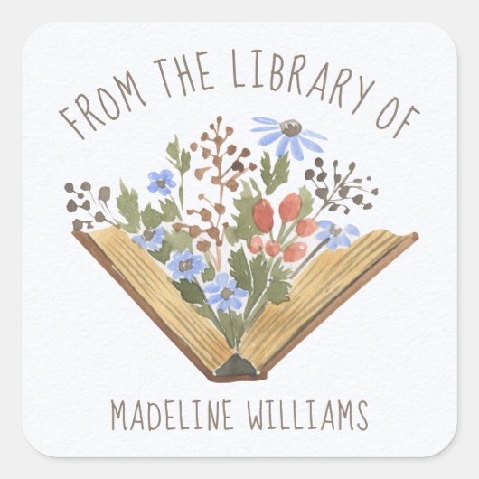 Boek uit de bibliotheek van het bladwijzer vierkante sticker (Voorkant)