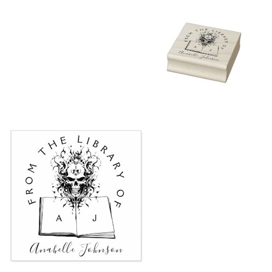 Boek uit het Library Gothic Skull Initialen Script Rubberstempel (Gestempeld)
