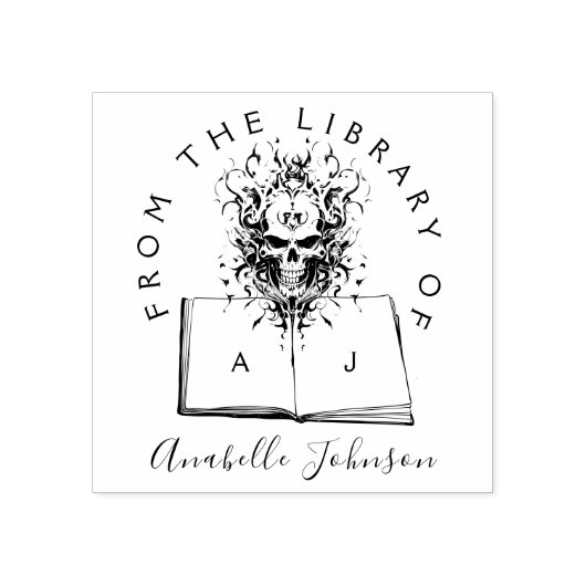 Boek uit het Library Gothic Skull Initialen Script Rubberstempel (Afrduk)