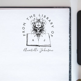 Boek uit het Library Gothic Skull Initialen Script Rubberstempel