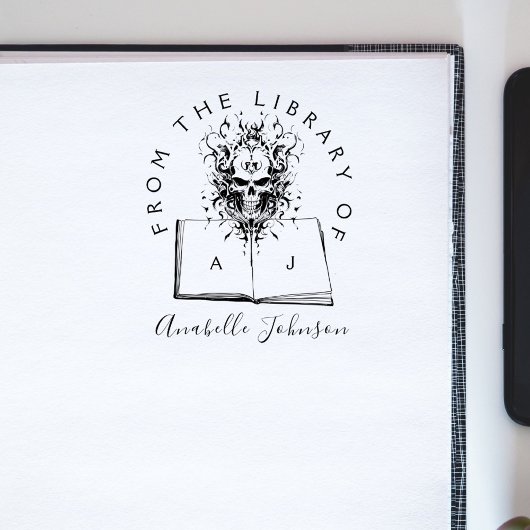 Boek uit het Library Gothic Skull Initialen Script Rubberstempel