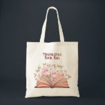 Boek van de bibliotheek van Floral Tote Bag<br><div class="desc">Whimsical open book met bloemen en vlinders met de gepersonaliseerde tekst "mok lezen",  een geweldig boekencadeau voor een geliefde van boeken of boekenclubs,  voor elk geval.</div>