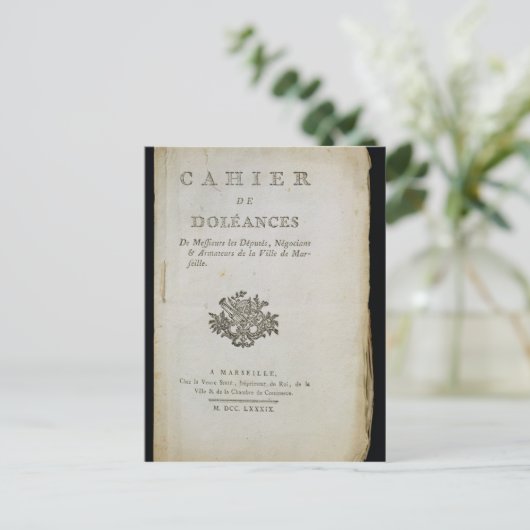 Boek van de klachten" briefkaart (Staand voorkant)