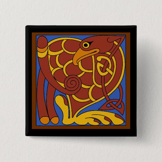 Boek van Kells Keltische knoop middeleeuwse vogel Vierkante Button 5,1 Cm (Voorkant)