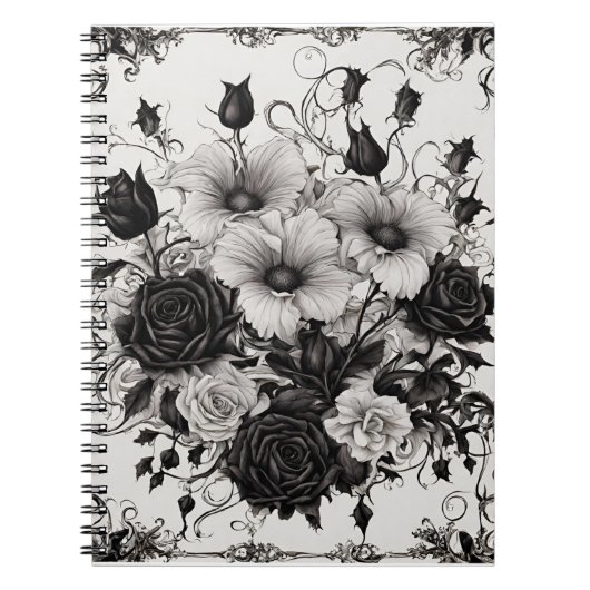 Boek van schaduwen met gotische zwarte bloemen notitieboek (Voorkant)