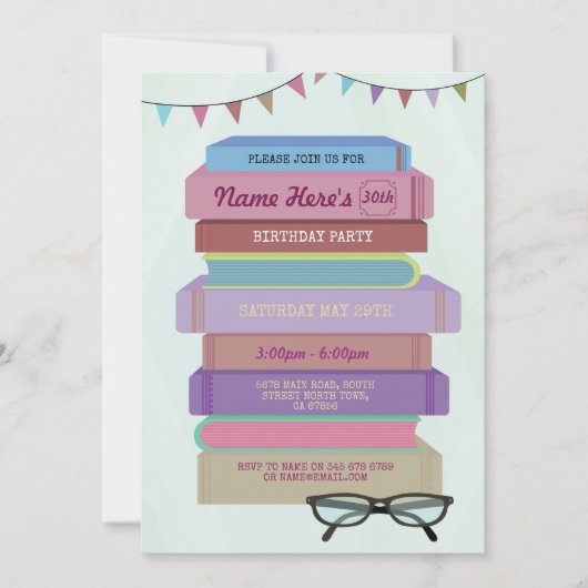 Boek Verjaardagsbibliotheek Nodig uit om roze boek Kaart (Voorkant)