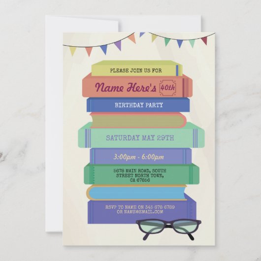 Boek Verjaardagsbibliotheek Uitnodigen Leesstapel Kaart (Voorkant)