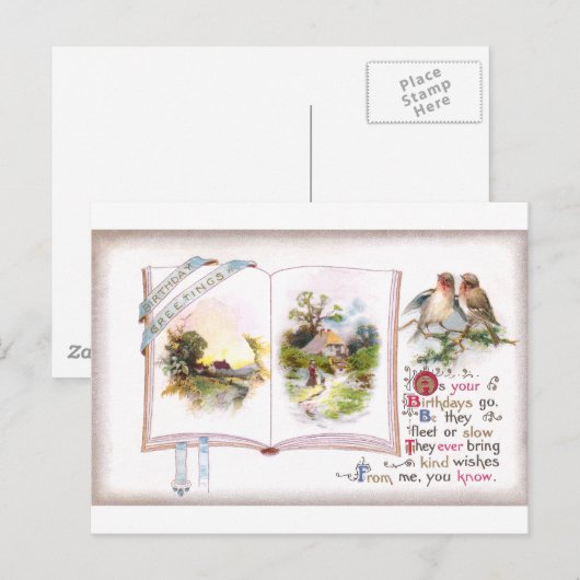 Boek & Vogels  Verjaardag Kaart (Voorkant / Achterkant)