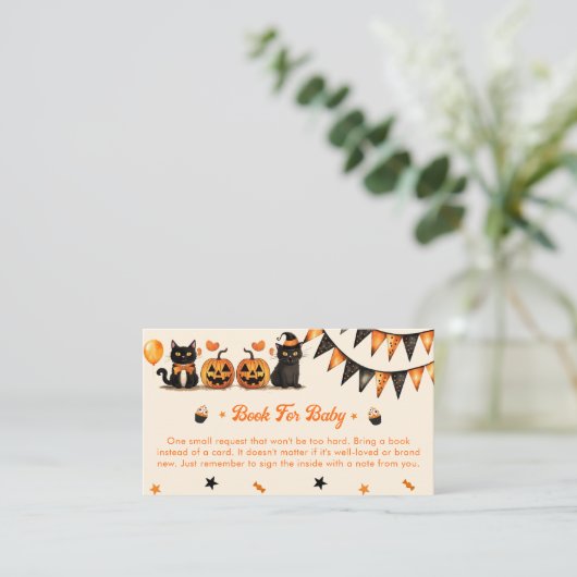 Boek voor Baby Black Cat Halloween Party Informatiekaartje (Staand voorkant)