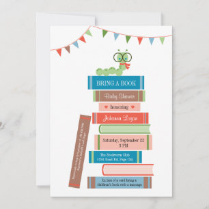 Boek voor babyshower uitnodiging met tekst op acht