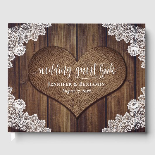 Boek voor gasten bij rustige houten trouwfeest met (Voorkant)