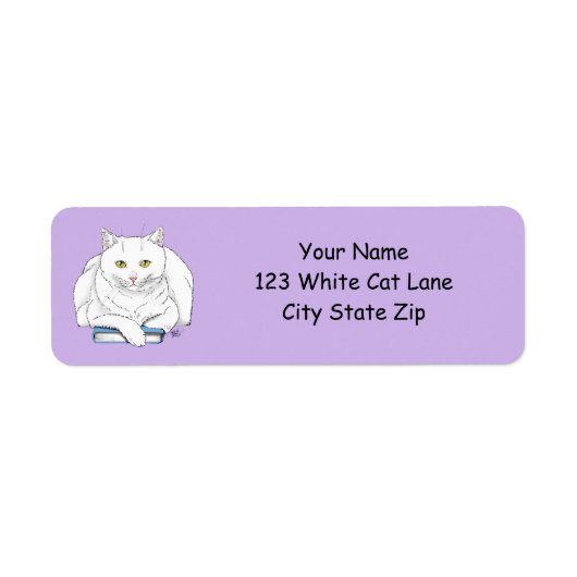 Boek White Cat Paarse Funny Etiket (Voorkant)