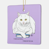 Boek White Cat Paarse Funny Keramisch Ornament (Links)