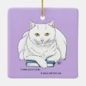 Boek White Cat Paarse Funny Keramisch Ornament (Achterkant)