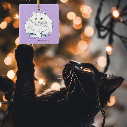 Boek White Cat Paarse Funny Keramisch Ornament