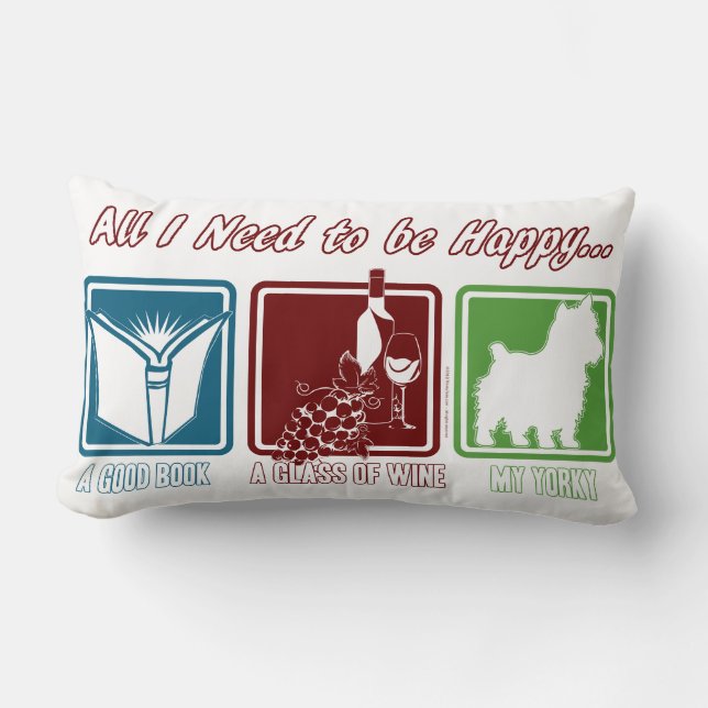 Boek, wijn en Yorkie Kussen (Voorkant)