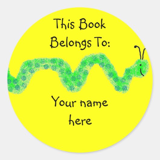 Boek Worm, Boek Bord Ronde Sticker (Voorkant)