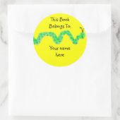Boek Worm, Boek Bord Ronde Sticker (Tas)