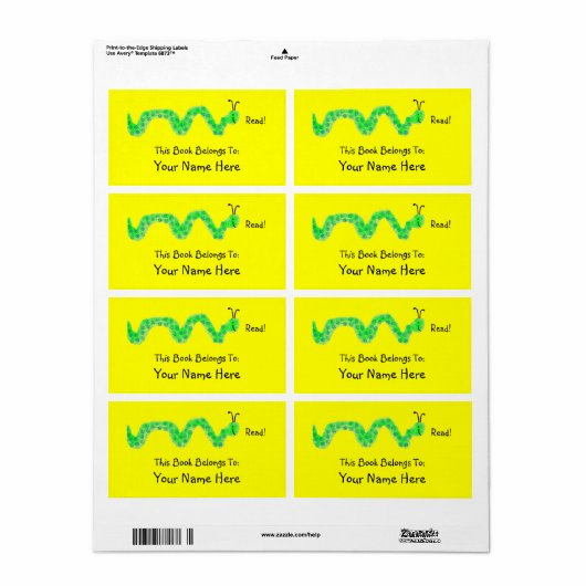 Boek Worm, Bookplate Etiket (Full Sheet)