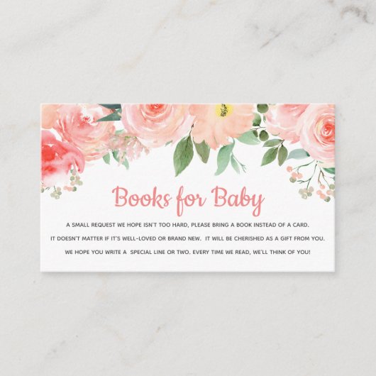Boekaanvraag Baby shower Blush Pink Floral Card Informatiekaartje (Voorkant)