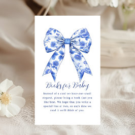 boekaanvraag | Blue Chinoiserie Bow Baby shower Informatiekaartje