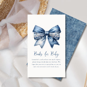 boekaanvraag   Blue Jean Denim Bow Baby shower Informatiekaartje