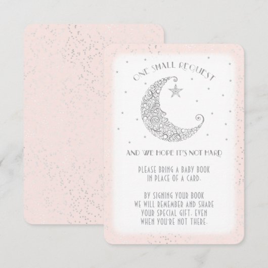 Boekaanvraag Moon Star Baby shower Silver Pink Kaart (Voorkant / Achterkant)