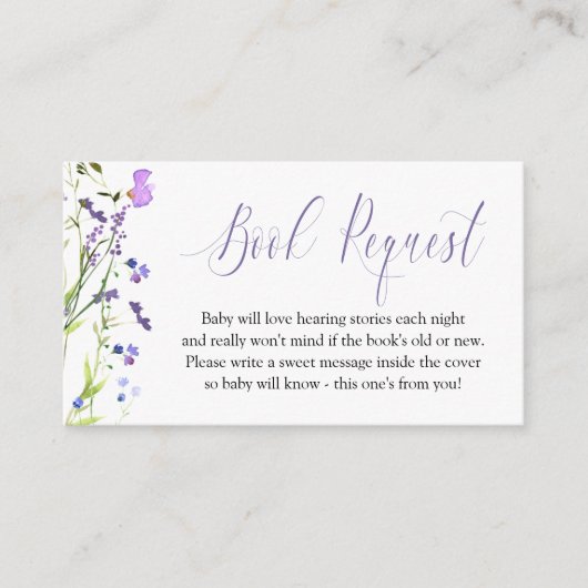 Boekaanvraag Paars Wilde Baby shower Informatiekaartje (Voorkant)
