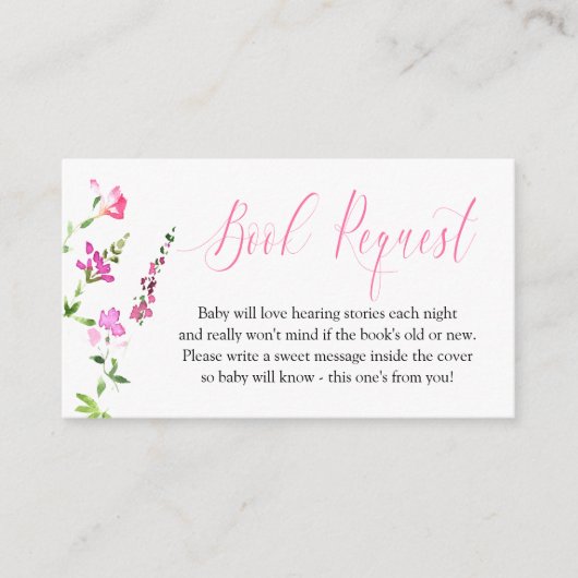 Boekaanvraag Roze Wilde Baby shower Informatiekaartje (Voorkant)