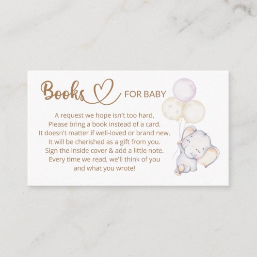 Boekaanvraag voor Baby Elephant-Baby shower Informatiekaartje (Voorkant)