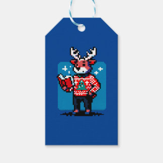 Boekachtig rendier - Gezellig Pixel Art Christmas  Cadeaulabel