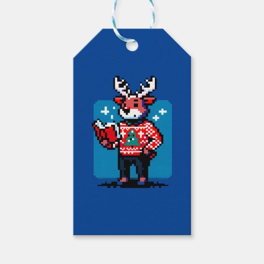 Boekachtig rendier - Gezellig Pixel Art Christmas  Cadeaulabel (Voorkant)