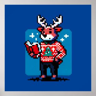 Boekachtig rendier - Gezellig Pixel Art Christmas  Poster
