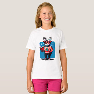 Boekachtig rendier - Gezellig Pixel Art Christmas  T-shirt