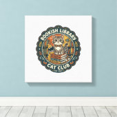 Boekachtige Bibliotheek Kat POD Vector Kunst - Boe Canvas Afdruk (Insitu (Houten vloer))